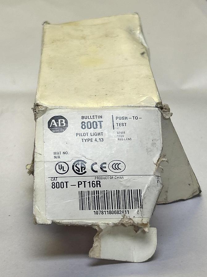 ALLEN BRADLEY,800T-PT16R,RED PUSH TO TEST PILOT LIGHT NOS