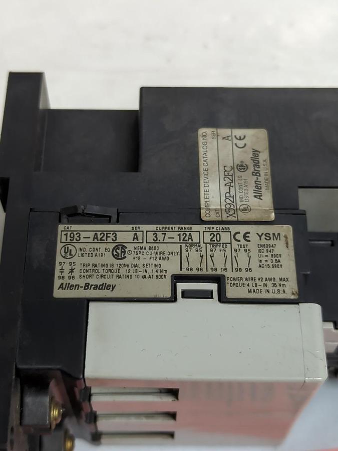 Used ALLEN BRADLEY,193-A2E3,OVERLOAD RELAY W/ 193-BPM3 ADAPTER PRE-OWNED