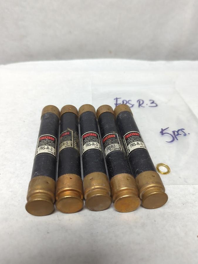 Used COOPER BUSSMANN,FRS-R-3,FUSETRON 3 AMP FUSE LOT OF 5 PRE-OWNED