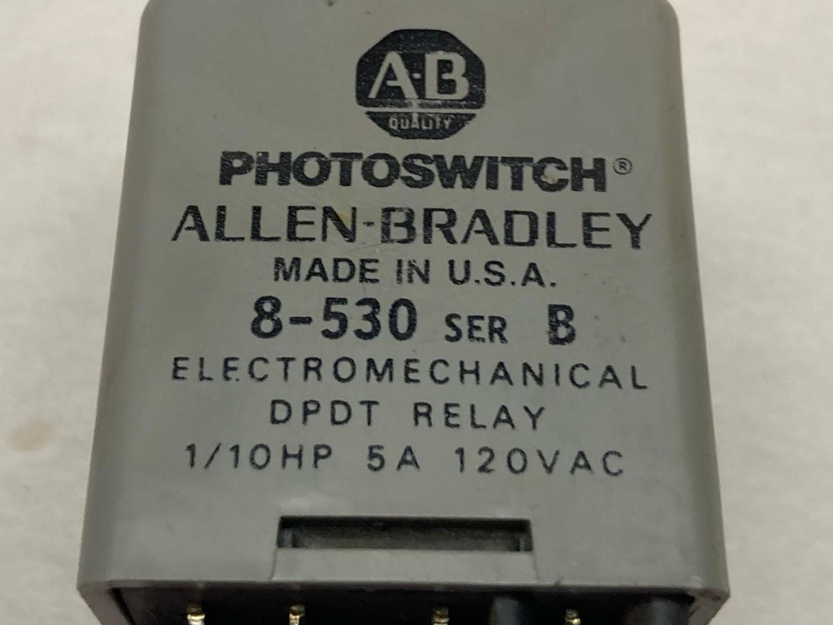 Used Allen-Bradley,8-530,Electromechanical DPDT Relay Ser B 1/10Hp 5A 120Vac
