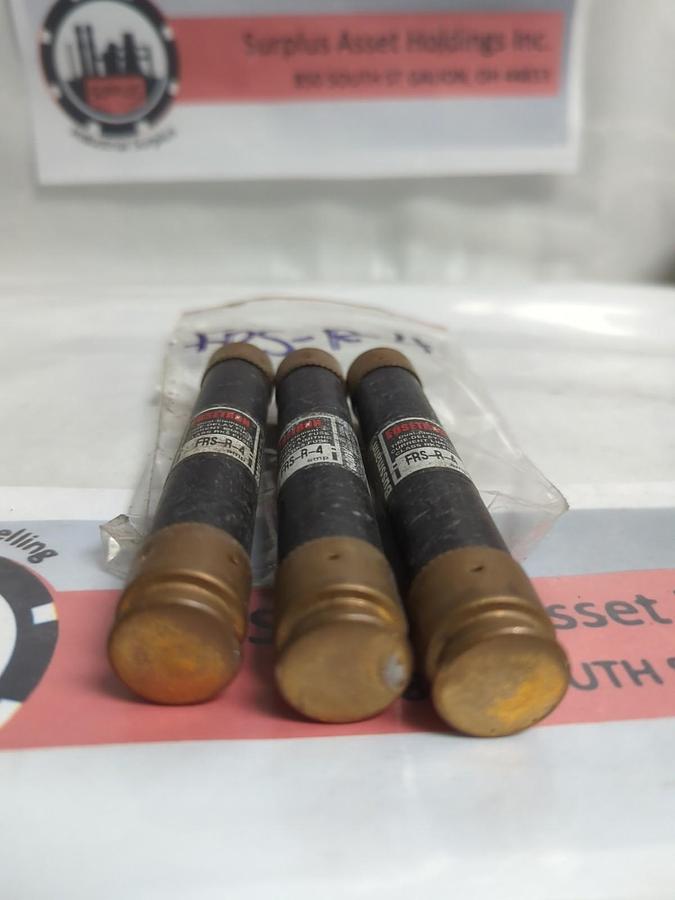 Used COOPER BUSSMANN,FRS-4,FUSETRON 4 AMP FUSE LOT OF 3 PRE-OWNED