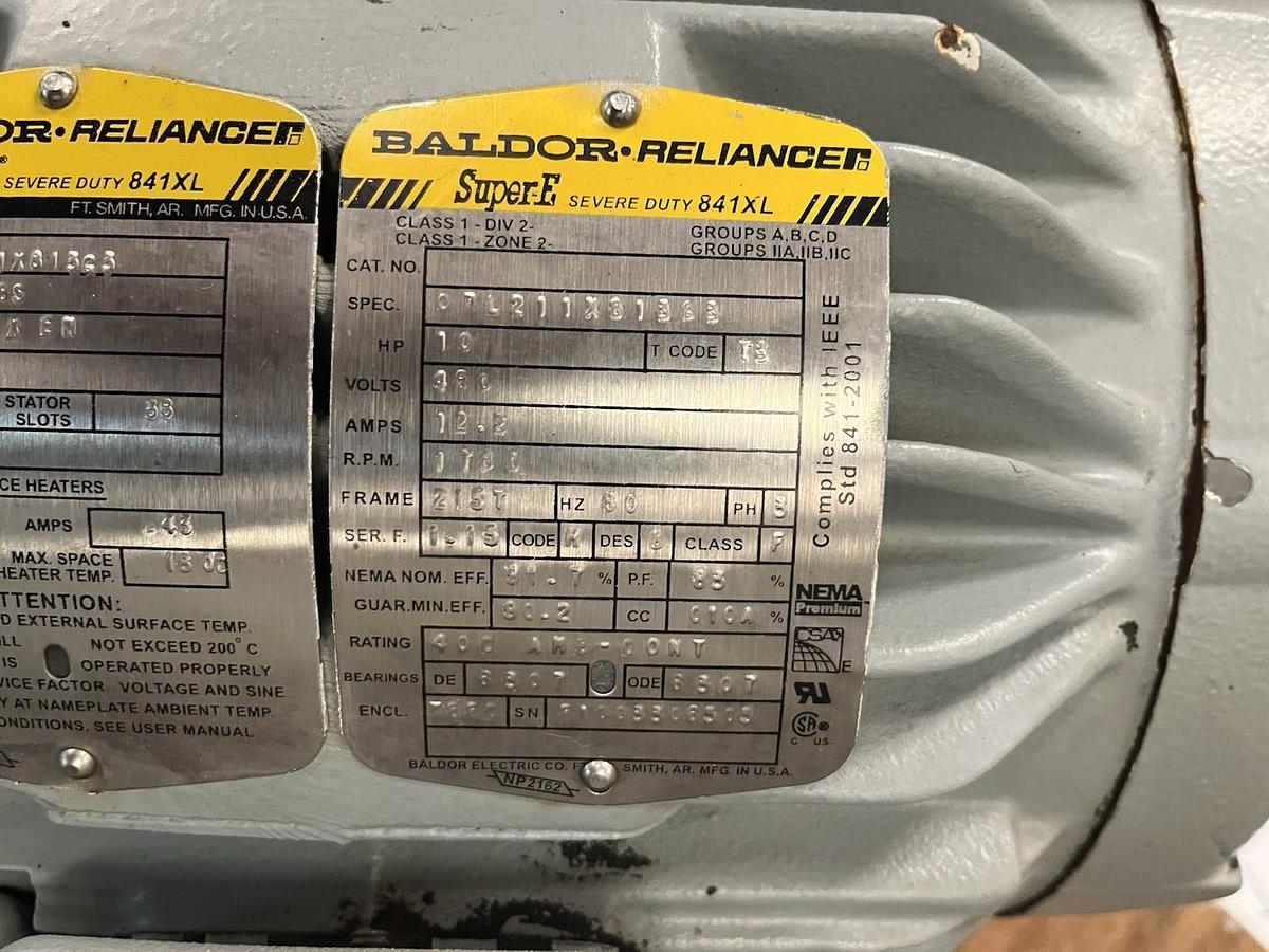 Used BALDOR,07L211X813C3, 841 SEVERE DUTY SUPER E MOTOR 10HP 1780RPM 3PH 460V 215T