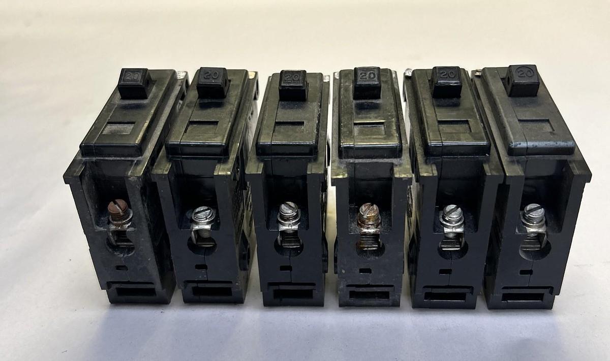 Used WESTINGHOUSE,BA120,CIRCUIT BREAKER 20A 120/240V 1P LOT OF 6