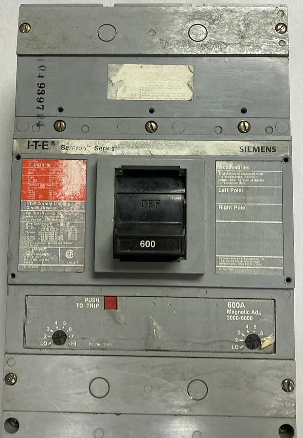 Used ITE SIEMENS,CLD62B600,CIRCUIT BREAKER 600A 600V