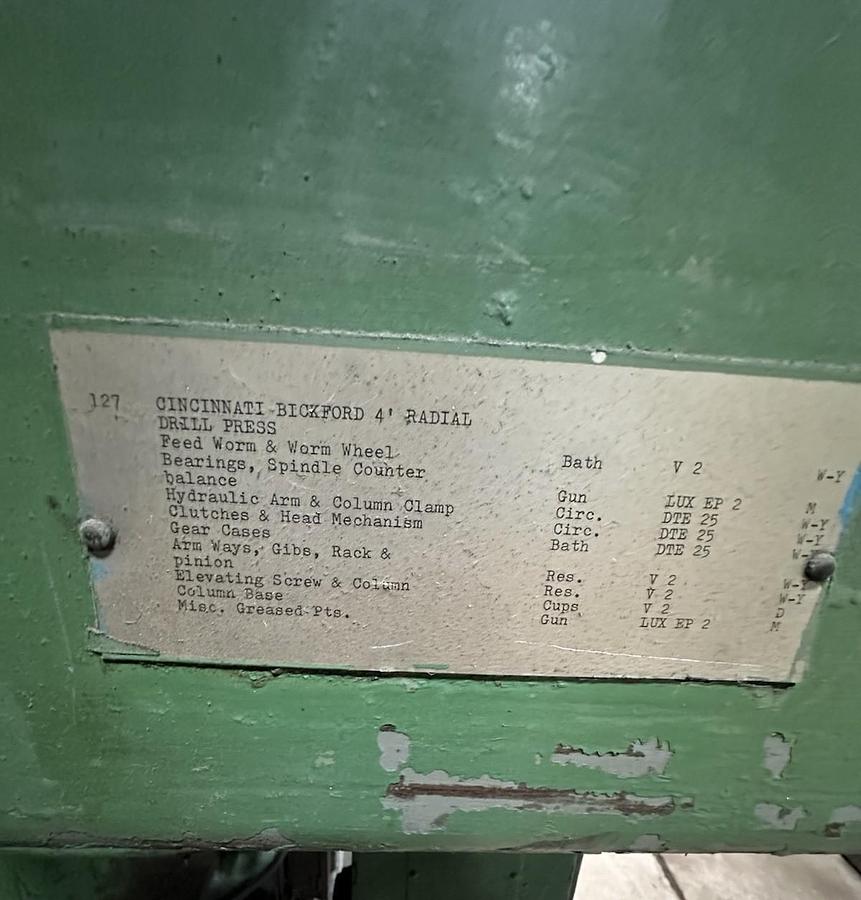 Used Cincinnati Bickford,Radial Drill,4' X 15" Column 39x32x15 Box Table