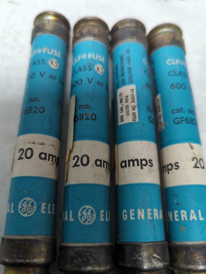 Used GENERAL ELECTRIC,GF6B20,CLASS K5 FUSE 20 AMPS LOT OF 4 PRE-OWNED