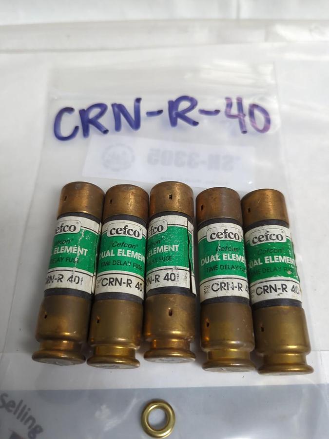 Used CEFCO,CRN-R-40,DUAL ELEMENT 40 AMP FUSE LOT OF 5 PRE-OWNED