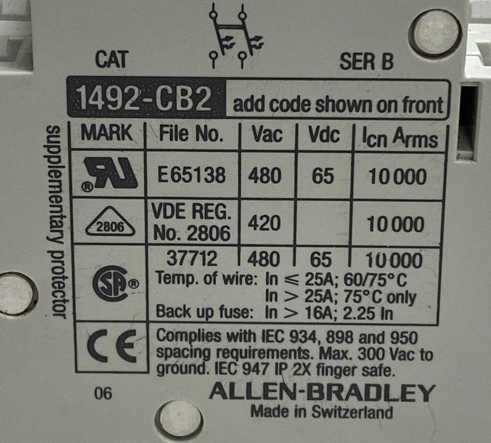 Used Allen Bradley,1492-CB,Two Pole Circuit Breaker 10 Amp Lot Of 2