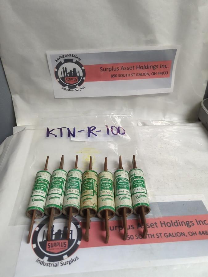 Used COOPER BUSSMANN,KTN-R-100,LIMITRON 100 AMP FUSE LOT OF 7 PRE-OWNED