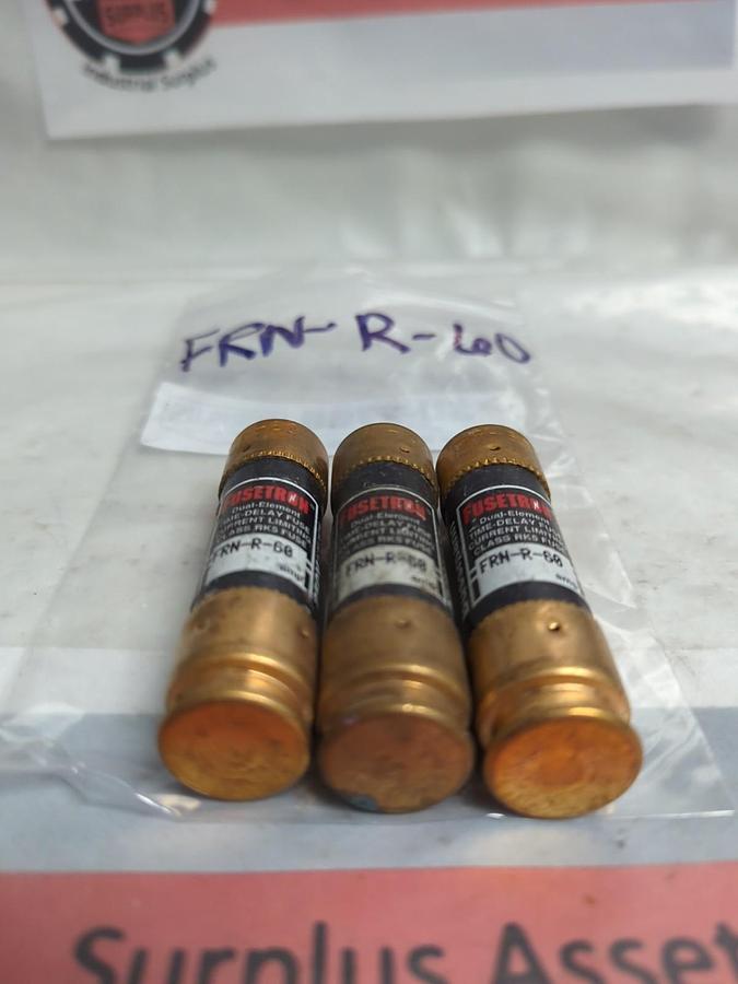 Used COOPER BUSSMANN,FRN-R-60,FUSETRON 60 AMP FUSE LOT OF 3 PRE-OWNED