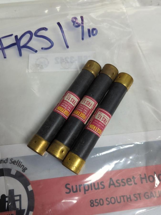 Used COOPER BUSSMANN,FRS-1-8/10,FUSETRON 1-8/10 AMP FUSE LOT OF 3 PRE-OWNED