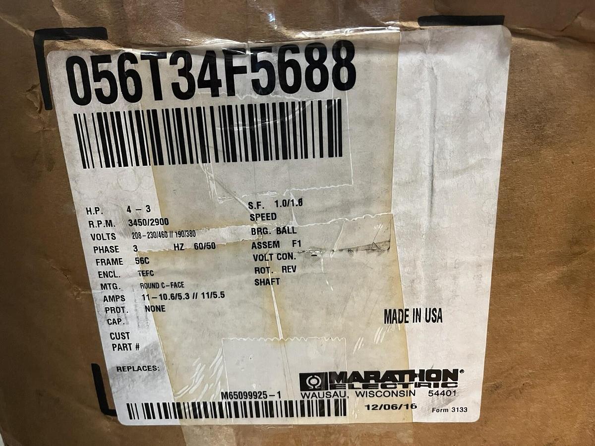 MARATHON,056T34F5688,ELECTRIC MOTOR 4HP 3450RPM 3PH 56C