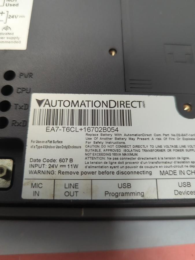 Used AUTOMATION DIRECT,EA7-T6CL+16702B054,TOUCH SCREEN OPERATOR INTERFACE PRE-OWNED