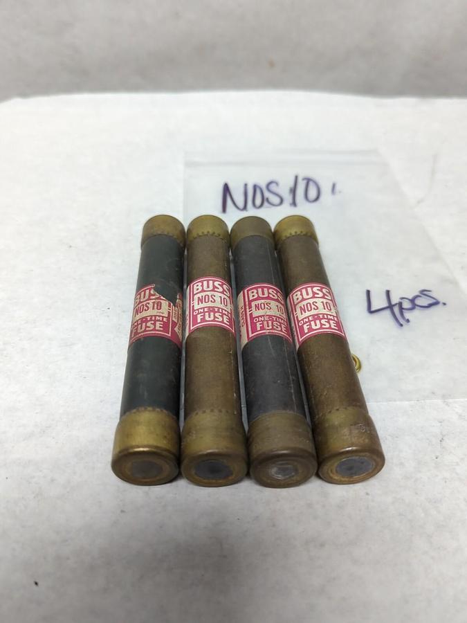 Used COOPER BUSSMANN,NOS10,ONE-TIME 10 AMP FUSE LOT OF 4 PRE-OWNED