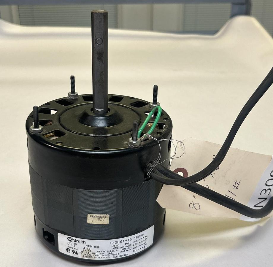 Used AO SMITH,F42E61A13,MOTOR 1/4HP 115V 1050RPM 1PH 42Y FRAME