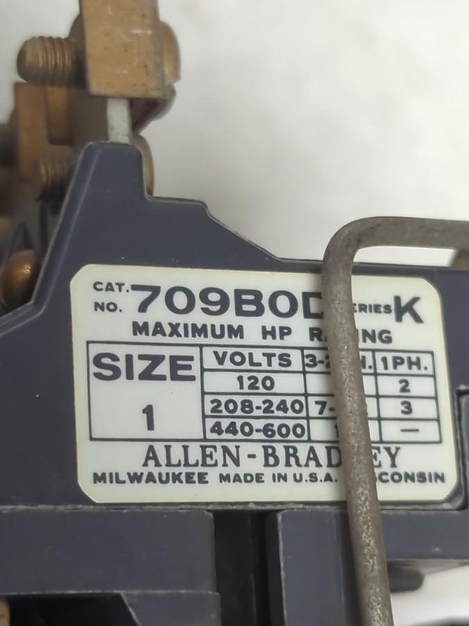 Used ALLEN BRADLEY,709B0D,SERIES K SIZE 1 MOTOR STARTER 120V PRE-OWNED