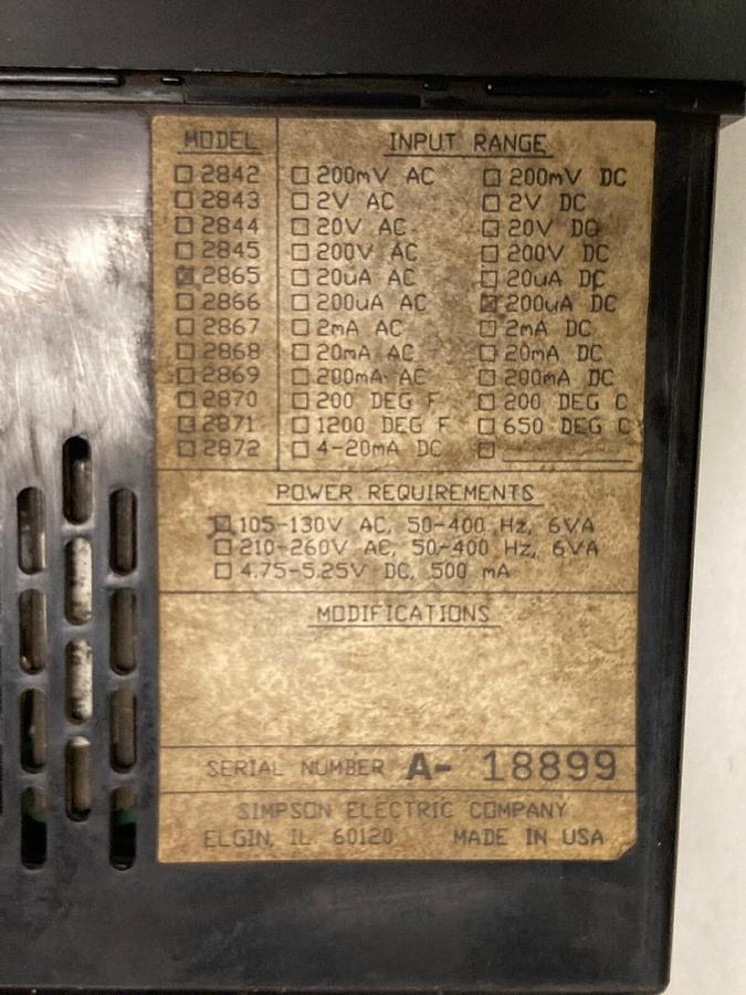 Used Simpson,2865,Digital Panel Meter 20v 120Vac