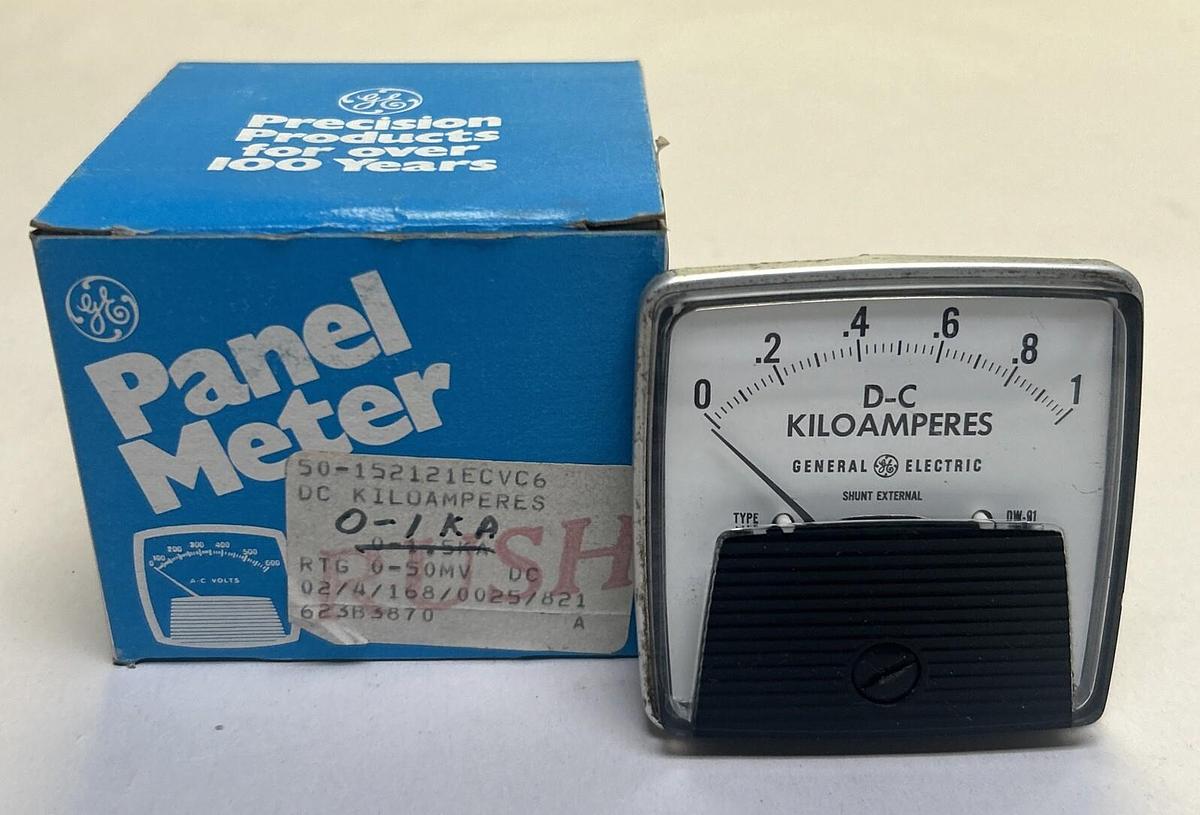 Used GENERAL ELECTRIC,50-152121ECVC6,PANEL METER 0-1 DC KILOAMPERES NEW
