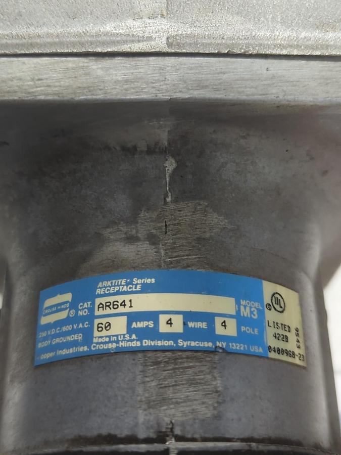 Used CROUSE-HINDS,AR641,ARKTITE AR RECEPTACLE 60AMP 4-POLE4-WIRE PRE-OWNED