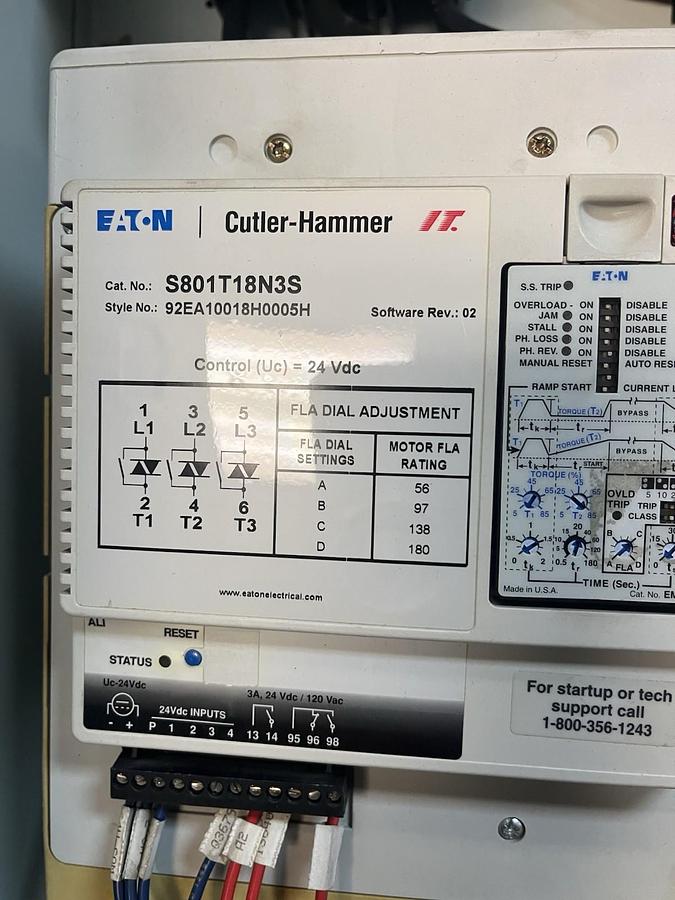 Used EATON CUTLER HAMMER,S801T18N3S,SOFT STARTER F2100 MCC BUCKET 250A BREAKER