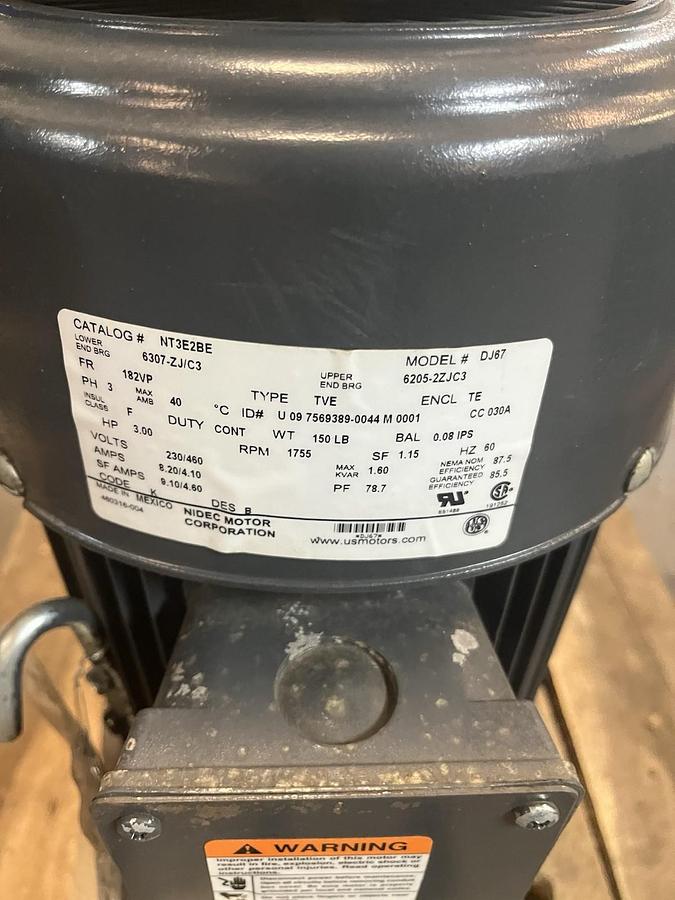 US MOTORS,NT3E2BE,VERTICAL PUMP MOTOR 3HP 3PH 1755RPM 182VP
