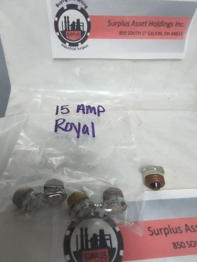 Used ROYAL,15 AMP,SCREW IN FUSE 15 AMP LOT OF 5 PRE-OWNED