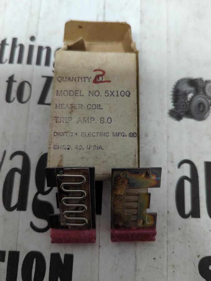 DAYTON ELECTRIC,5X100,HEATER COIL TRIP AMP 8.0 LOT OF 19 NOS  2-PC. PER BOX