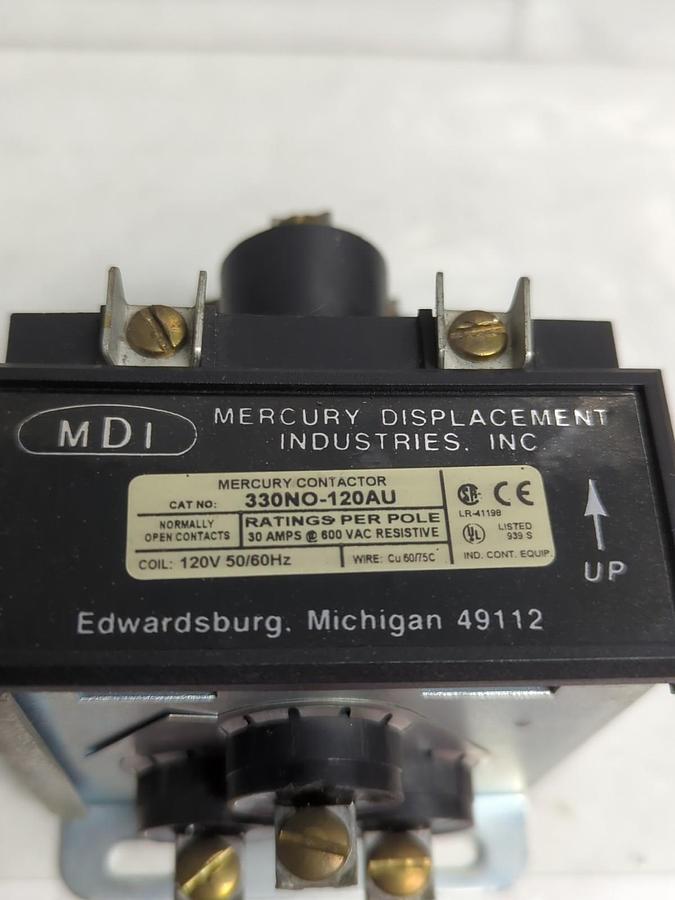 Used MDI,330NO-120AU,MERCURY CONTACTOR 30 AMP 120V COIL 3-POLE 600V PRE-OWNED