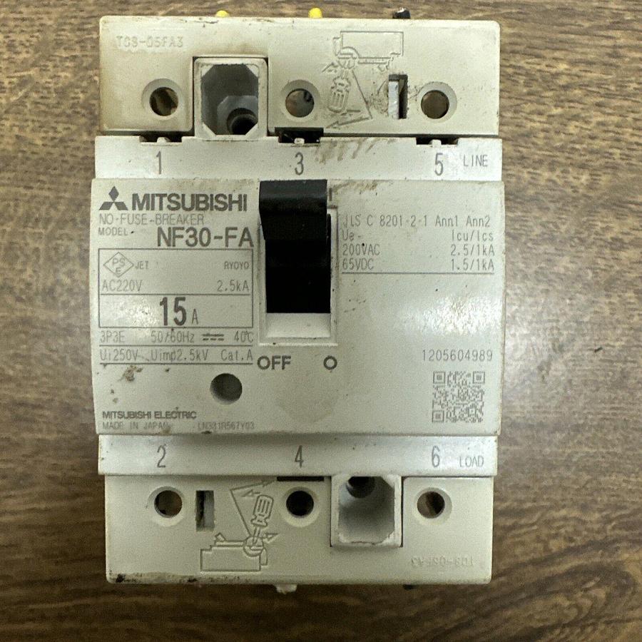 Used Mitsubishi,NF30-FA,15 Amp Circuit Breaker