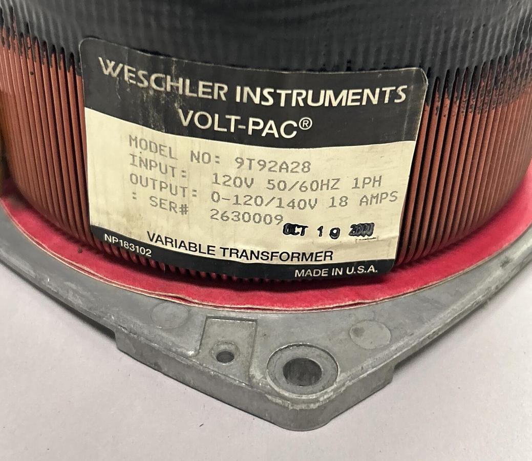 Used GENERAL ELECTRIC WESCHLER,9T92A28,VARIABLE TRANSFORMER 120V 1PH