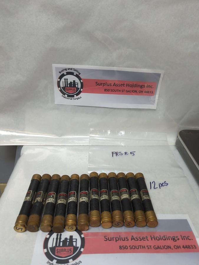 Used COOPER BUSSMANN,FRS-R-5,FUSETRON 5 AMP FUSE LOT OF 12 PRE-OWNED