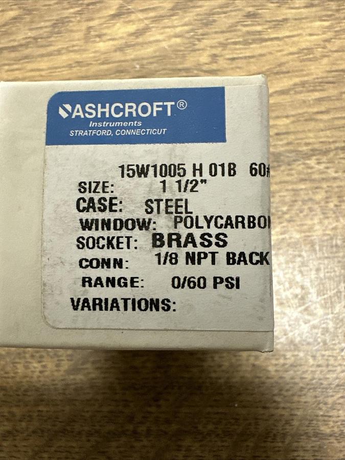 Used Ashcroft,15W1005H01B 60#,0-60 PSI 1 1/2" Pressure Gauge Back Mount