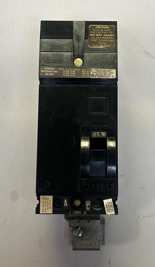 Used SQUARE D,FA26015AC,I-LINE CIRCUIT BREAKER 15A 600V 2P