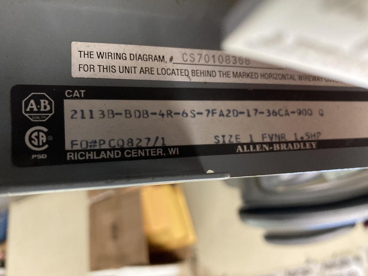 Used Allen Bradley,2100 2113B,Size 1 MCC 12 INCH Starter Bucket 7 Amp Breaker