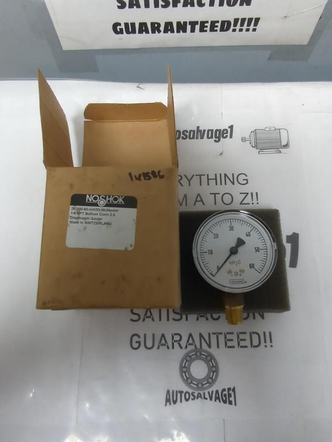 NOSHOK,25-200-60-INH20-MCMASTER,1/4IN  NPT BOTTOM CONN. 2-1/2 IN DIAPHRAM GAUGE