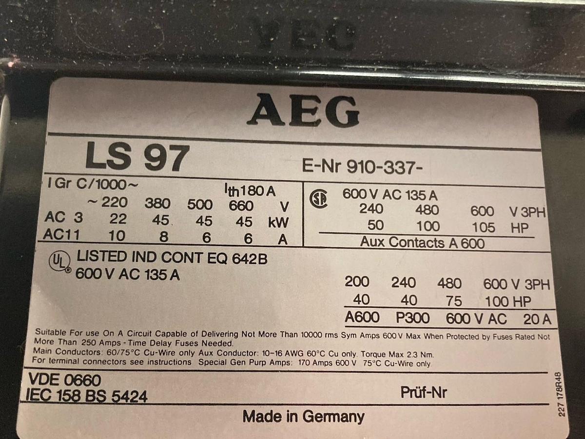 AEG,E-Nr910-337 LS97,Contactor  135A 600Vac