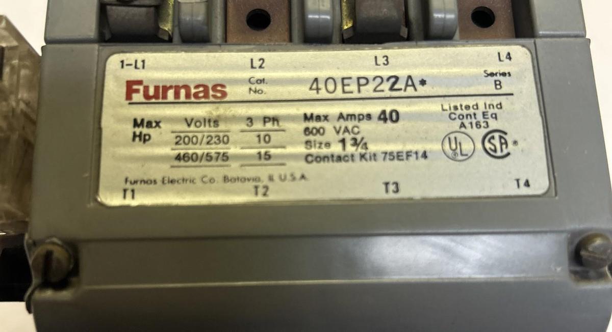Used FURNAS,40EP22AA,CONTACTOR SIZE 1-3/4 600V