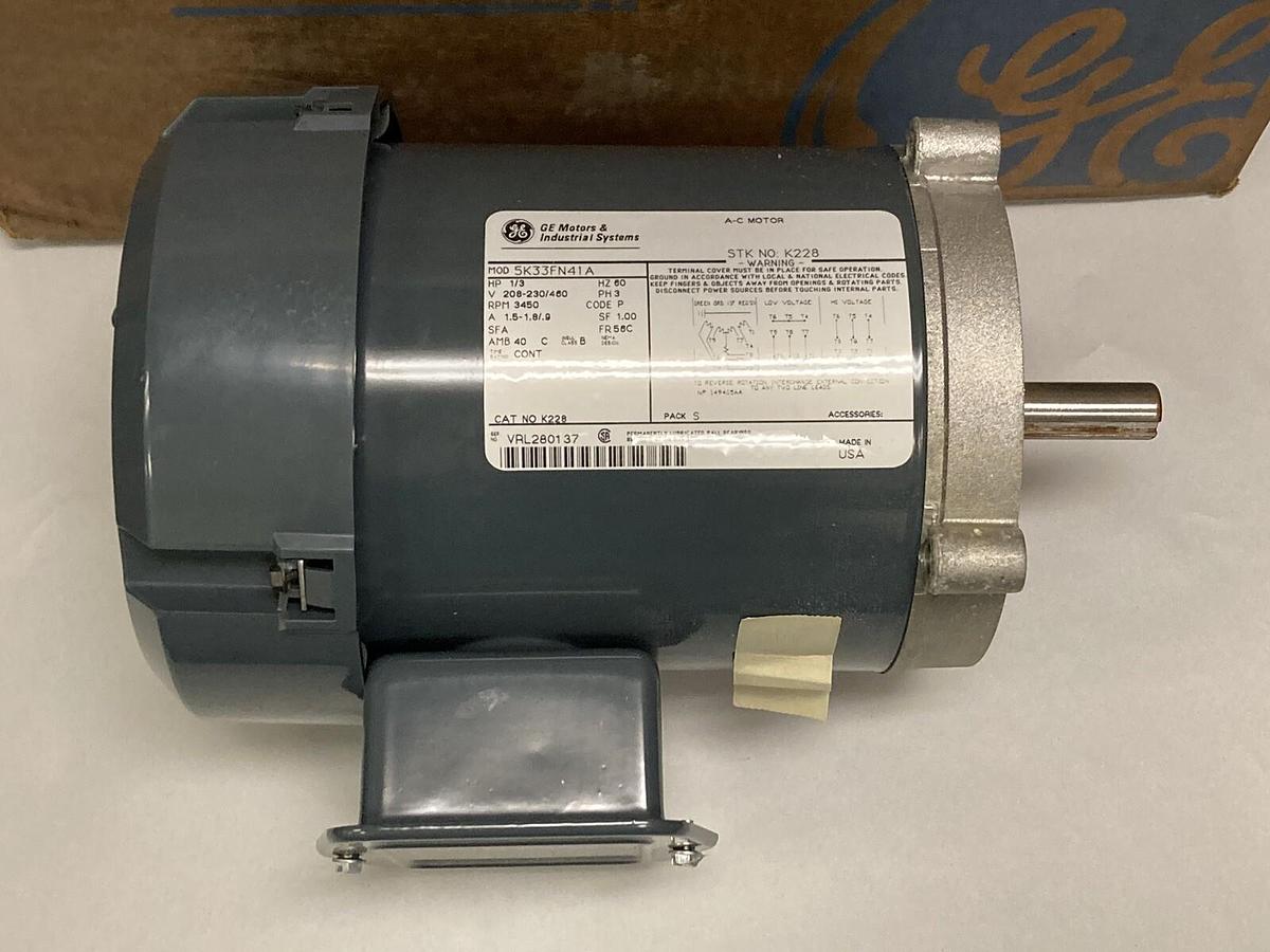 GE Motors,5K33FN41A,1/3HP AC Motor 3450RPM  208-230/460V  56C Frame  K228