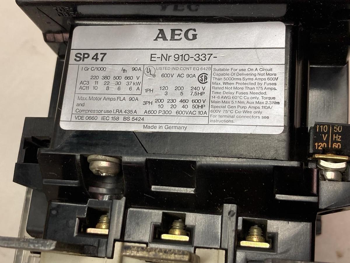 Used AEG,SP47 E-Nr910-337,Contactor 57 90A 600Vac