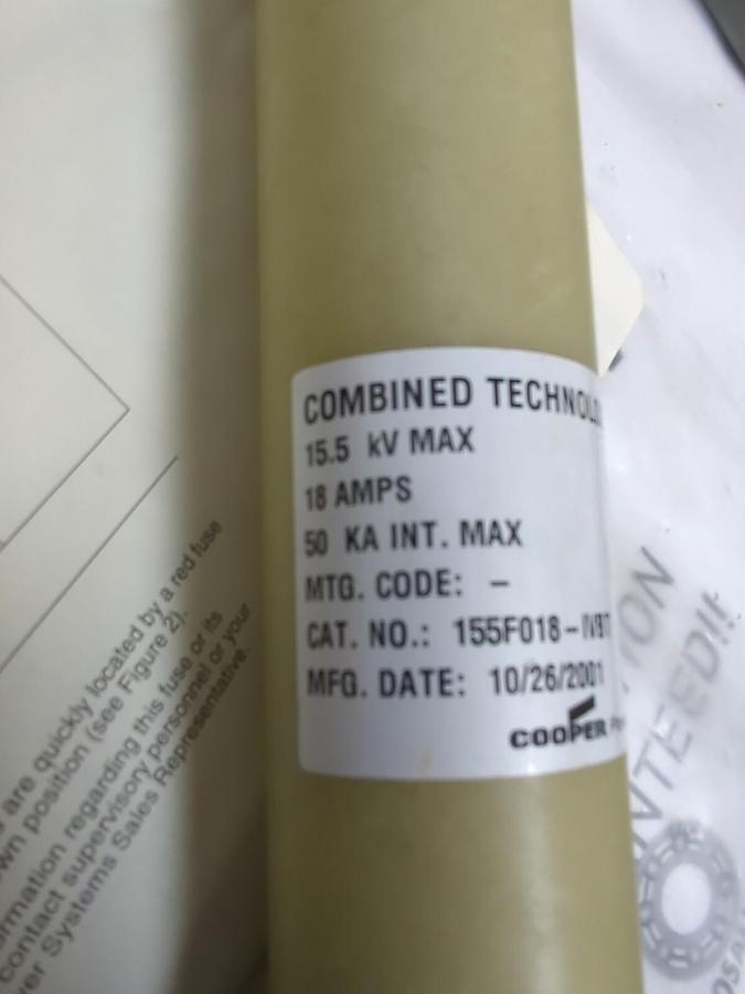 COOPER,155F018-IVBT,X-LIMITER FUSE 15.5 KV  18 AMP 50 KA INT NOS