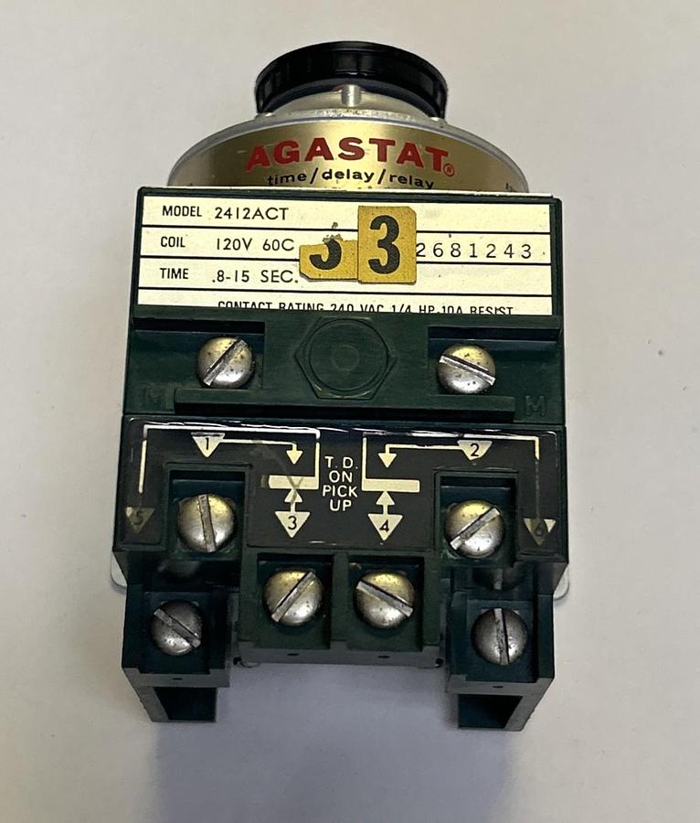 Used AGASTAT,2412ACT,TIMING RELAY .8-15 SECONDS