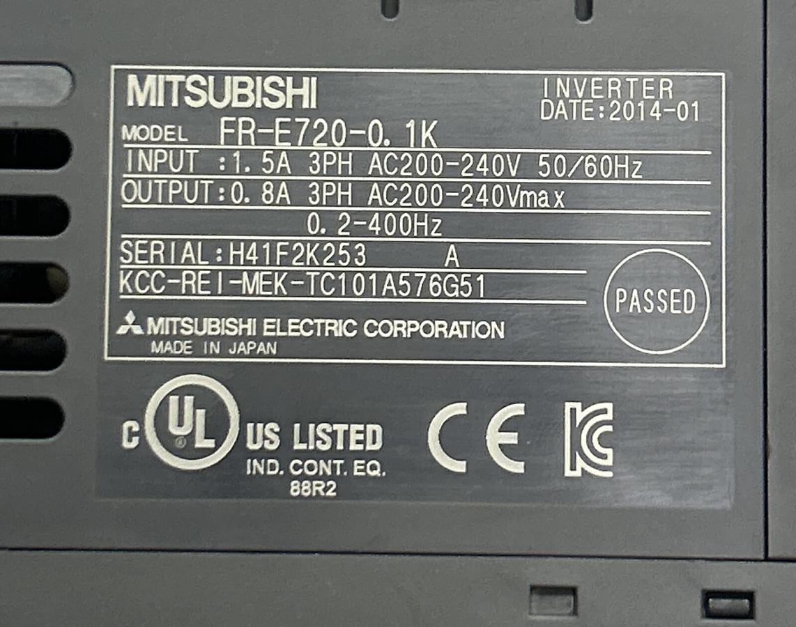 Used MITSUBISHI,FR-E720-0.1K,INVERTER 1.5AMP 240VAC