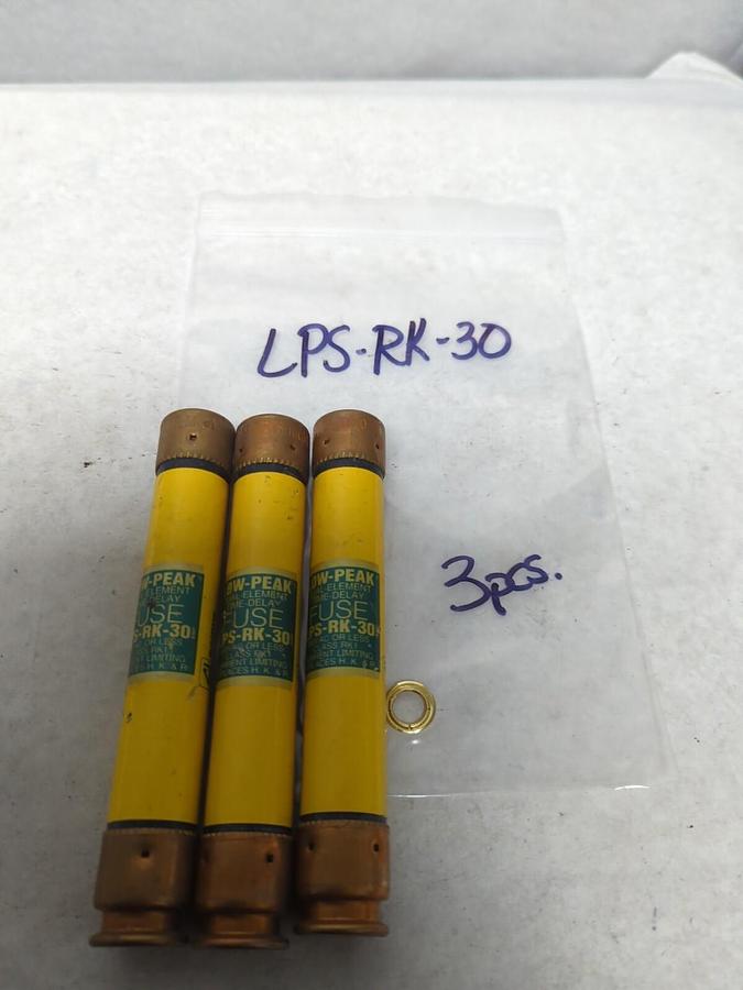 Used COOPER BUSSMANN,LPS-RK-30,LOW-PEAK 30 AMP FUSE LOT OF 3 PRE-OWNED