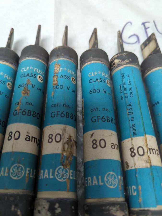 Used GENERAL ELECTRIC,GF6B80,CLASS K5 FUSE 80 AMP LOT OF 6 PRE-OWNED