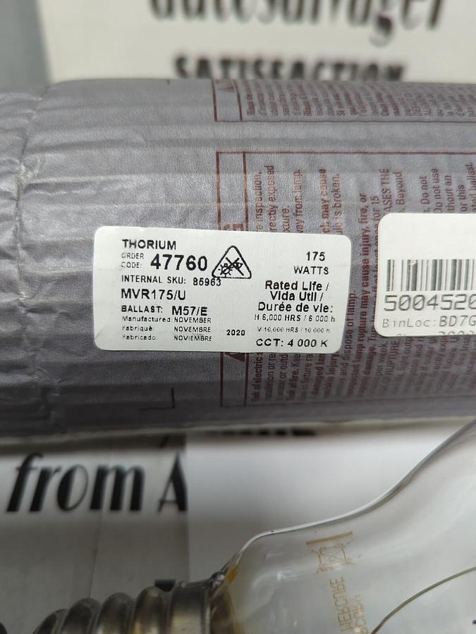 G.E. LIGHTING,47760 MVR175/U 175W,MULTI-VAPOR METAL HALIDE LIGHT BULB NOS