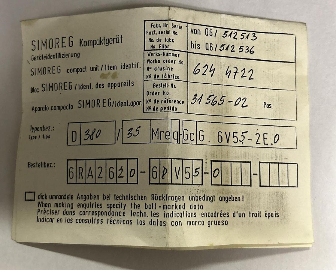 Used SIEMENS,6RA2620-6DV55-0,SERVO DRIVE