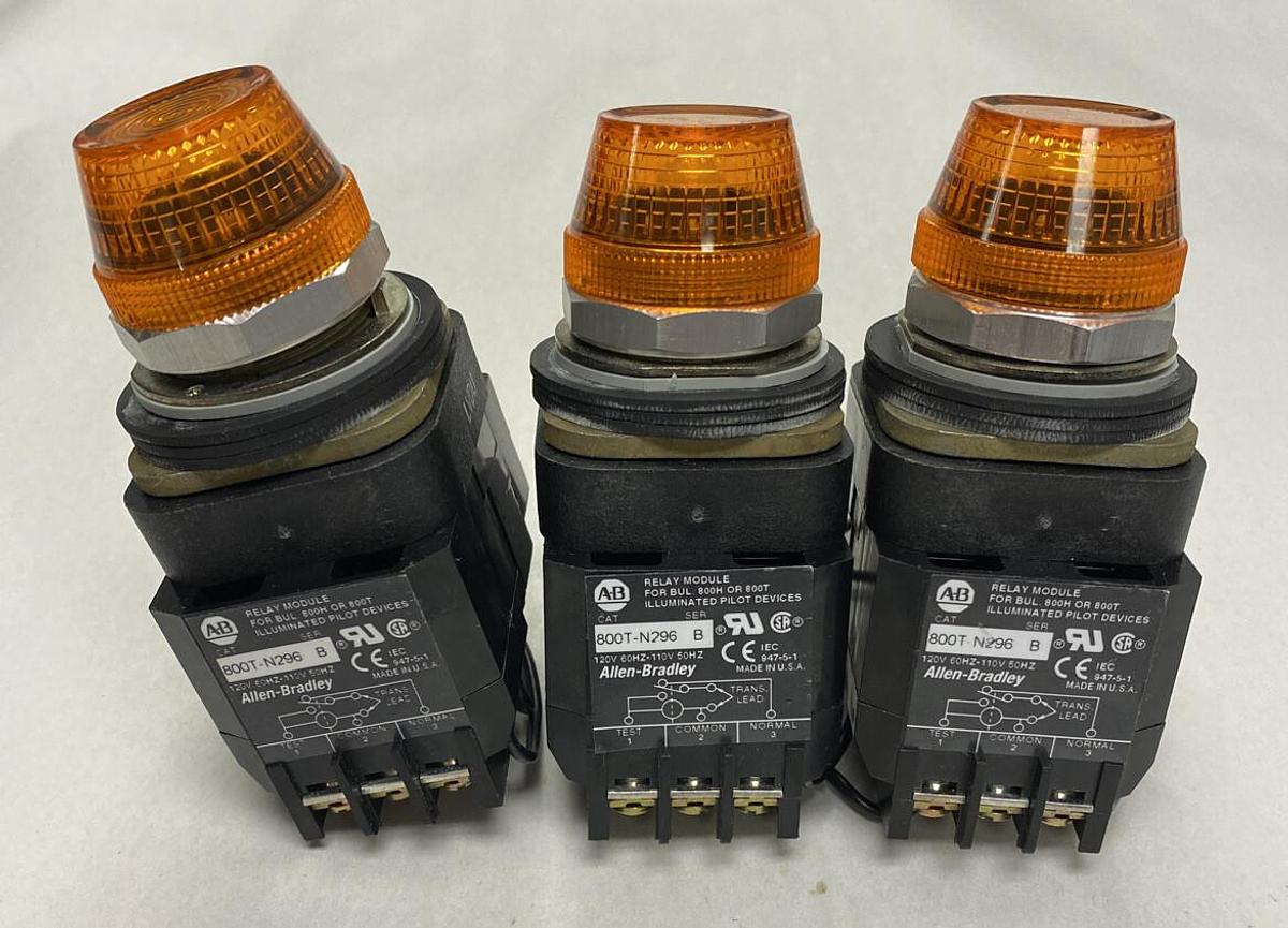 Allen-Bradley,800T-PDT16,Pilot Light W/ 800T-N296 Relay Module Lot of 3