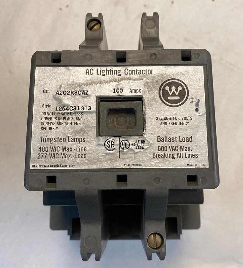 Used Westinghouse,A202K3CAZ,100 Amp 600V AC Lighting Contactor Style 1254C31G13