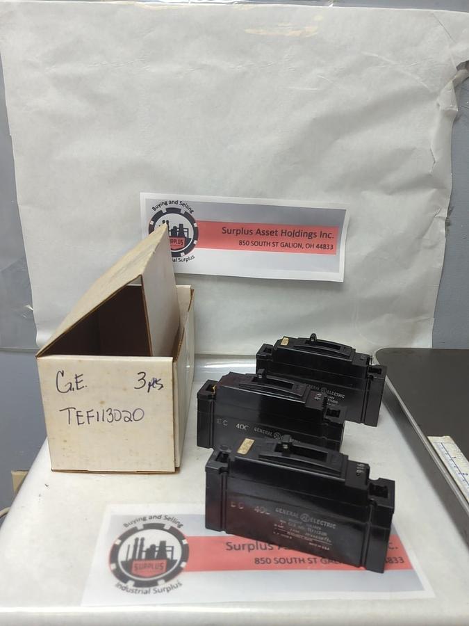 Used GENERAL ELECTRIC,TEF113020,CIRCUIT BREAKER 1-POLE 20 AMP LOT OF 3 PRE-OWNED