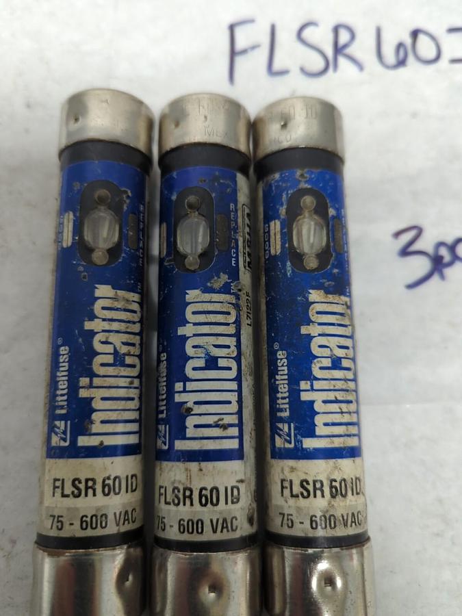 Used LITTELFUSE,FLSR60ID,INDICATOR 60 AMP FUSE LOT OF 3 PRE-OWNED